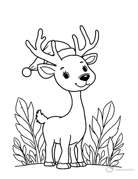 Reindeer Wearing A Santa Hat Balancing Something Small On Its Head — free printable coloring page