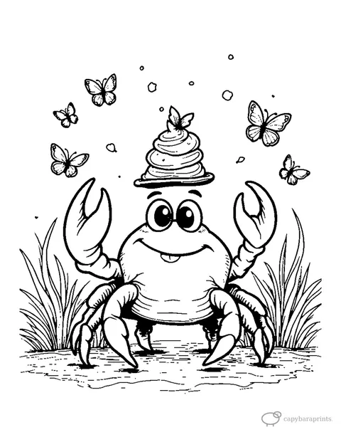 Crab Balancing Something Small On Its Head — free printable coloring page
