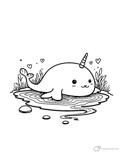 Narwhal Lying Down And Relaxing — free printable coloring page